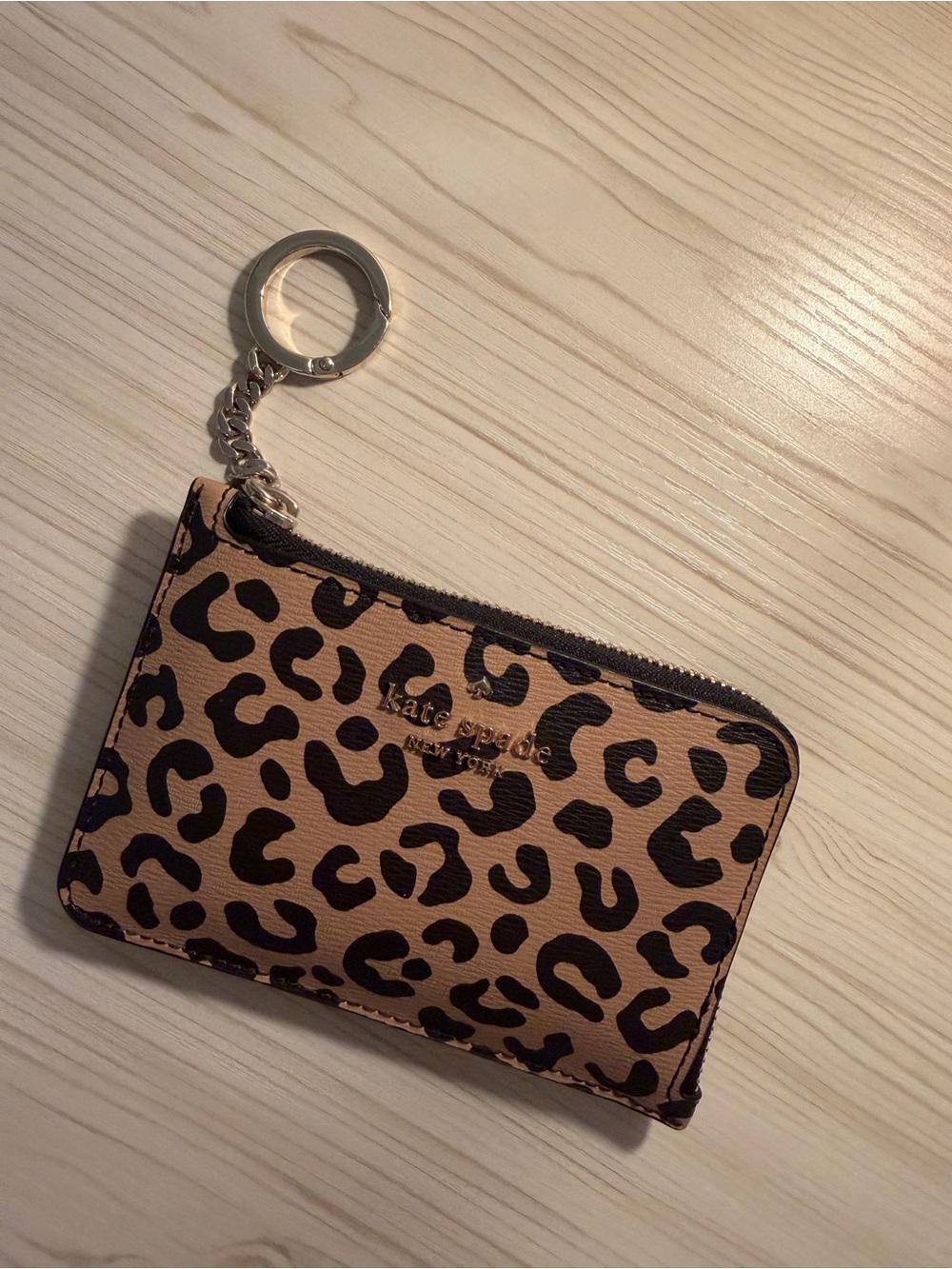 kate spade Leopard Print Zip Card Case Keyring - Tan & Black
